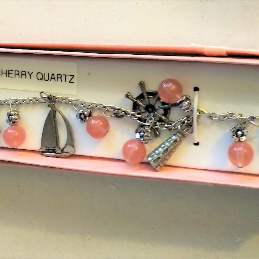 Cherry Quartz Nautical-Themed Charm Bracelet-New